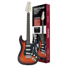 Kit Guitarra Rockwave RGK50 Strato Sunburst Capa, Cabo, Amplificador e Correia
