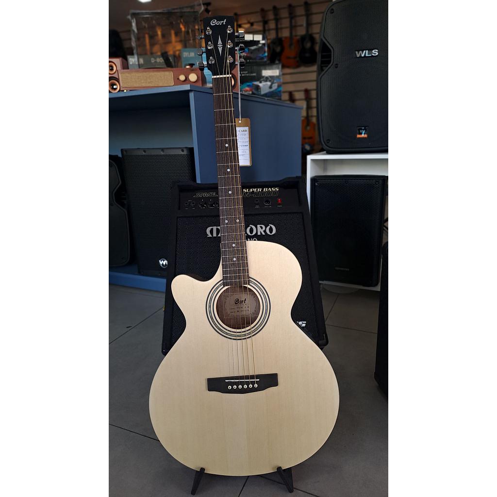 Violao Cort SFX-MEM OP LH Flat Cutaway Eletroacustico Aço Canhoto Natural All Mahogany (OP) Afinador